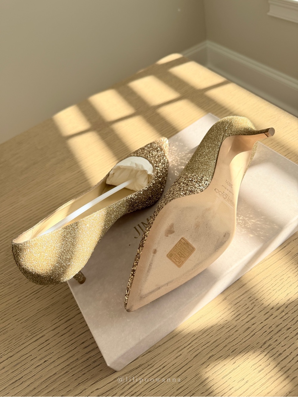 Jimmy Choo Aza Gold Glitter Pointed Toe Slip-On Pumps EU 38.5 US 8.5 - Picture 6 of 9